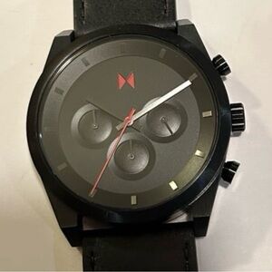 MVMT Element Watch With 44mm Black Face & Black Leather Band
